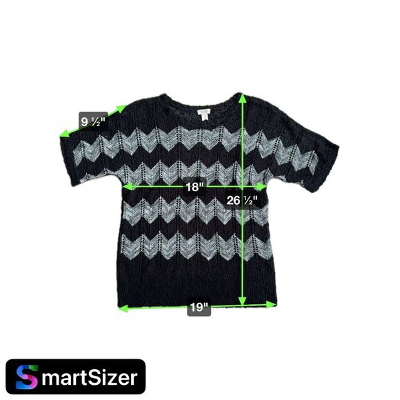 2/$18 SALE!‎ Chicos Open Knit Sweater Womens M Chevron Black Textured Oversized - Picture 2 of 8